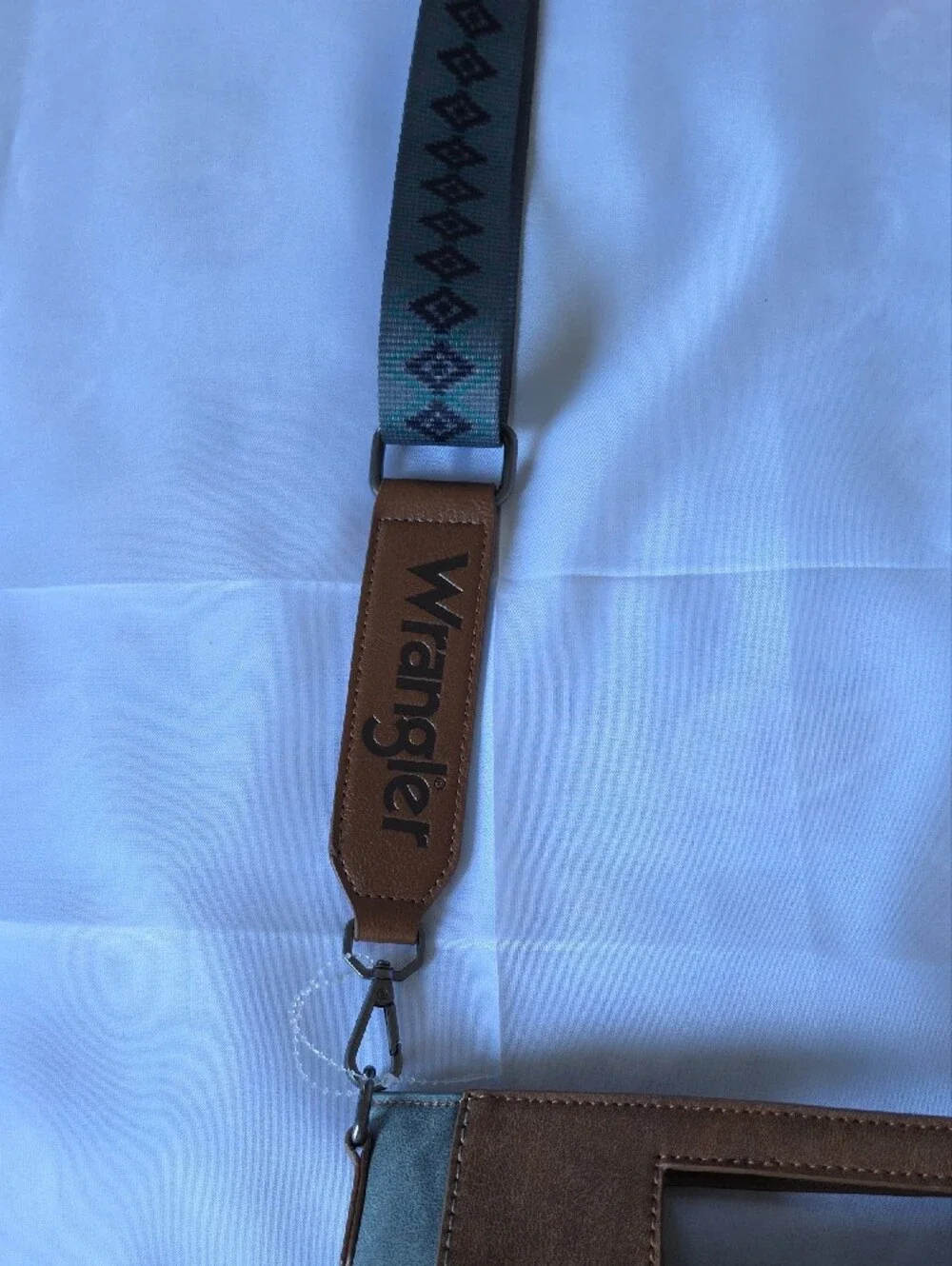 Wrangler Teal & Brown Messenger Crossbody with Patterned Strap